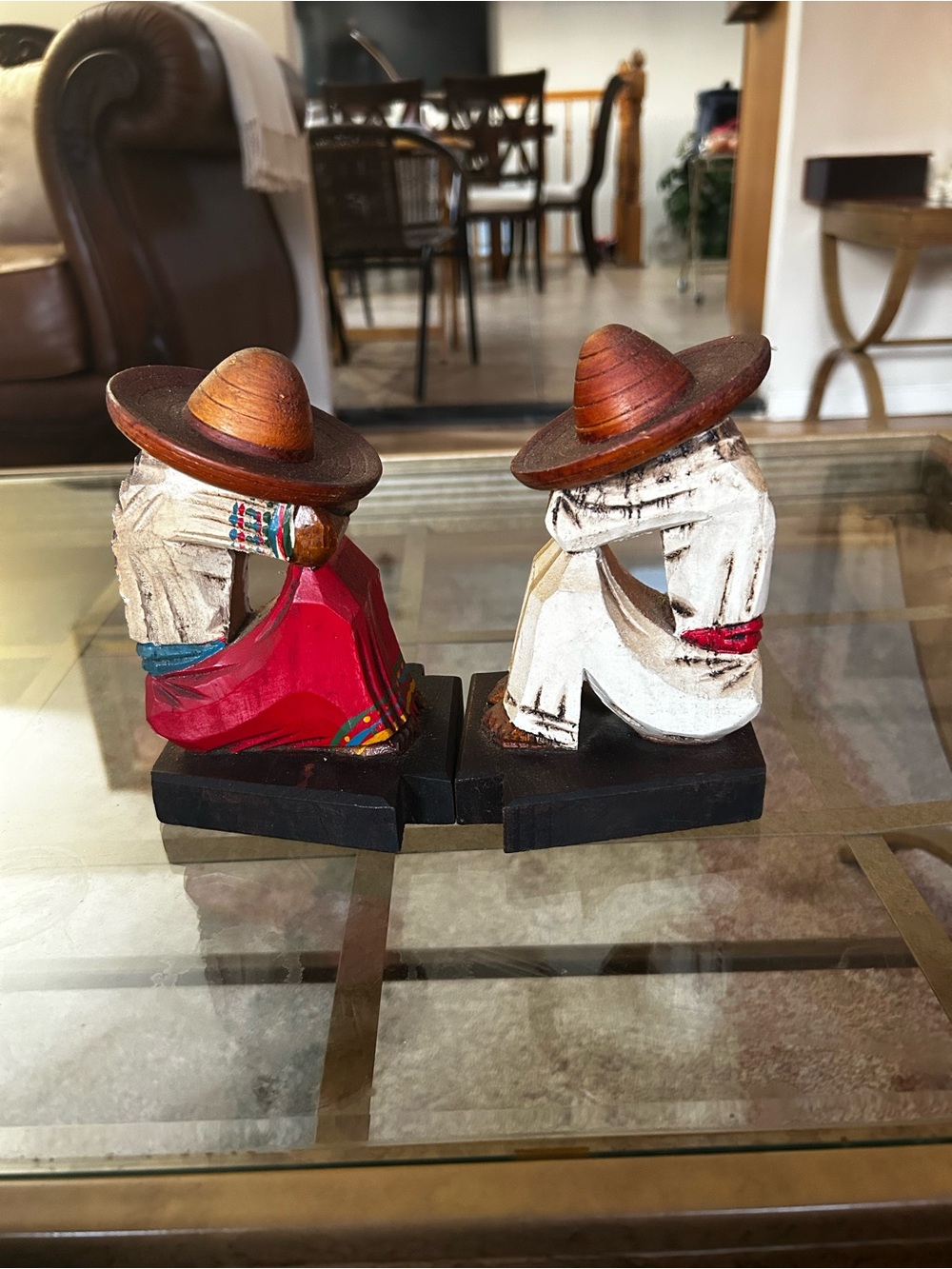 Vintage Hand Carved Painted Wooden Mexican Siesta Bookends Pair Figurine
